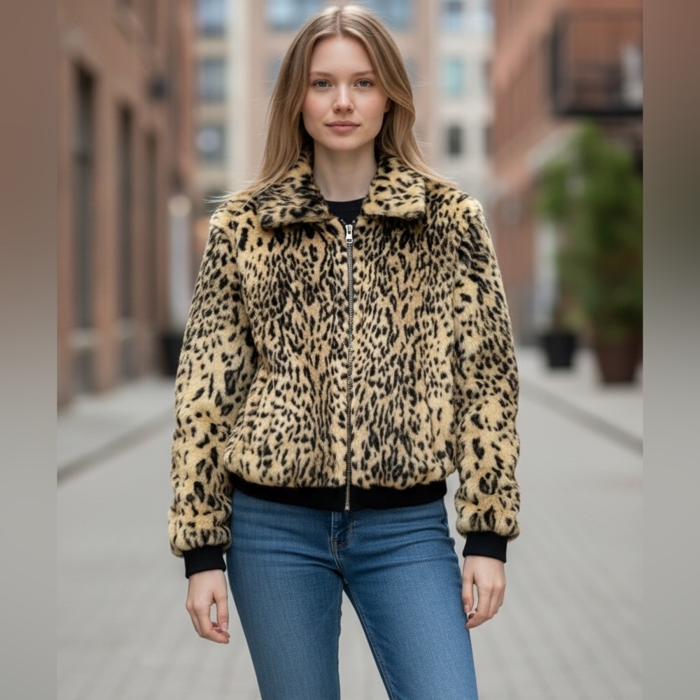 Urban Outfitters Animal Print Bomber Jacket women’s Size Small - Picture 2 of 11